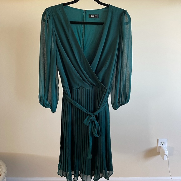 dkny emerald green dress Shop Dkny Women Solid V-Neck 3/4th Sleeves Dress Online – Iconic India main image 1